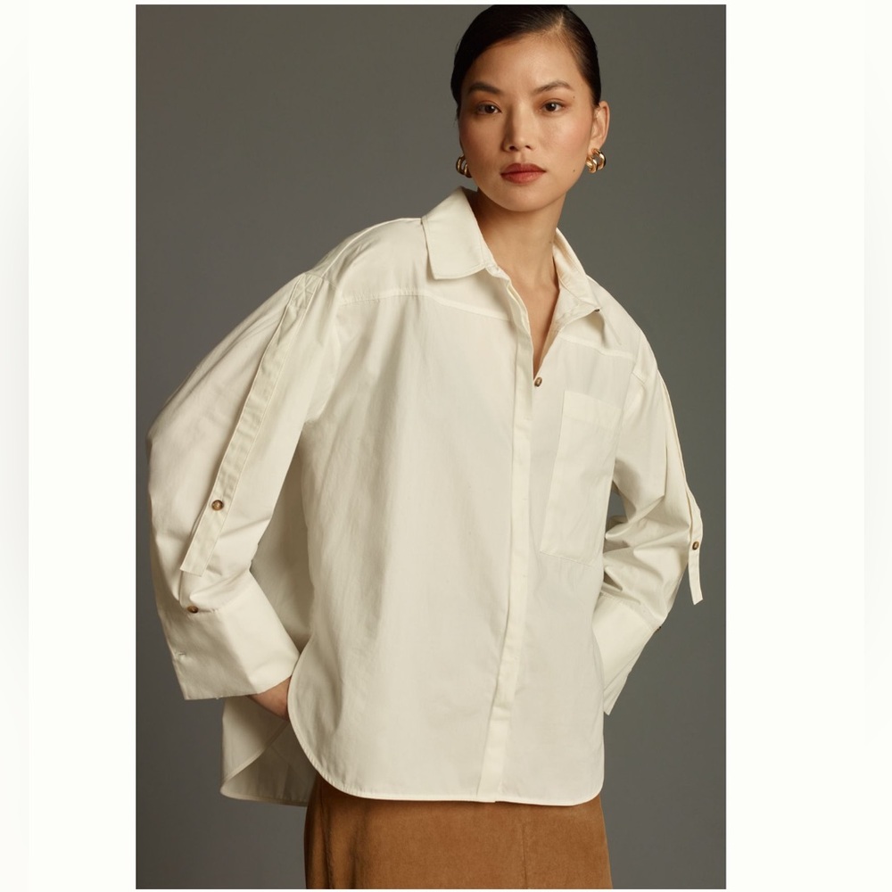 NWOT Anthropologie Oversized Cuffed Button Down Shirt Blouse With Sleeve Detail